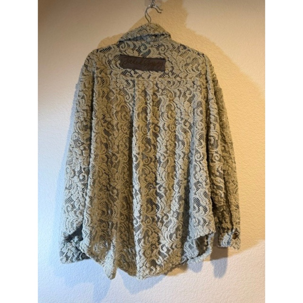 Jaded Gypsy Sweet Whispers Lace Button Down Shirt Sage Green Oversized O/S - Picture 8 of 8